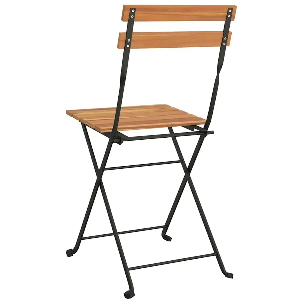 Folding Bistro Chairs Outdoor Garden Teak Wood Steel Set of 2