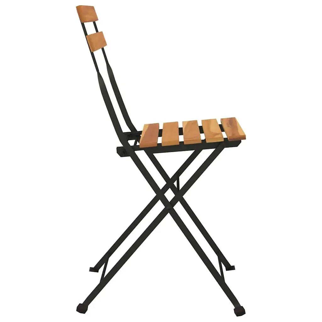 Folding Bistro Chairs Outdoor Garden Teak Wood Steel Set of 2