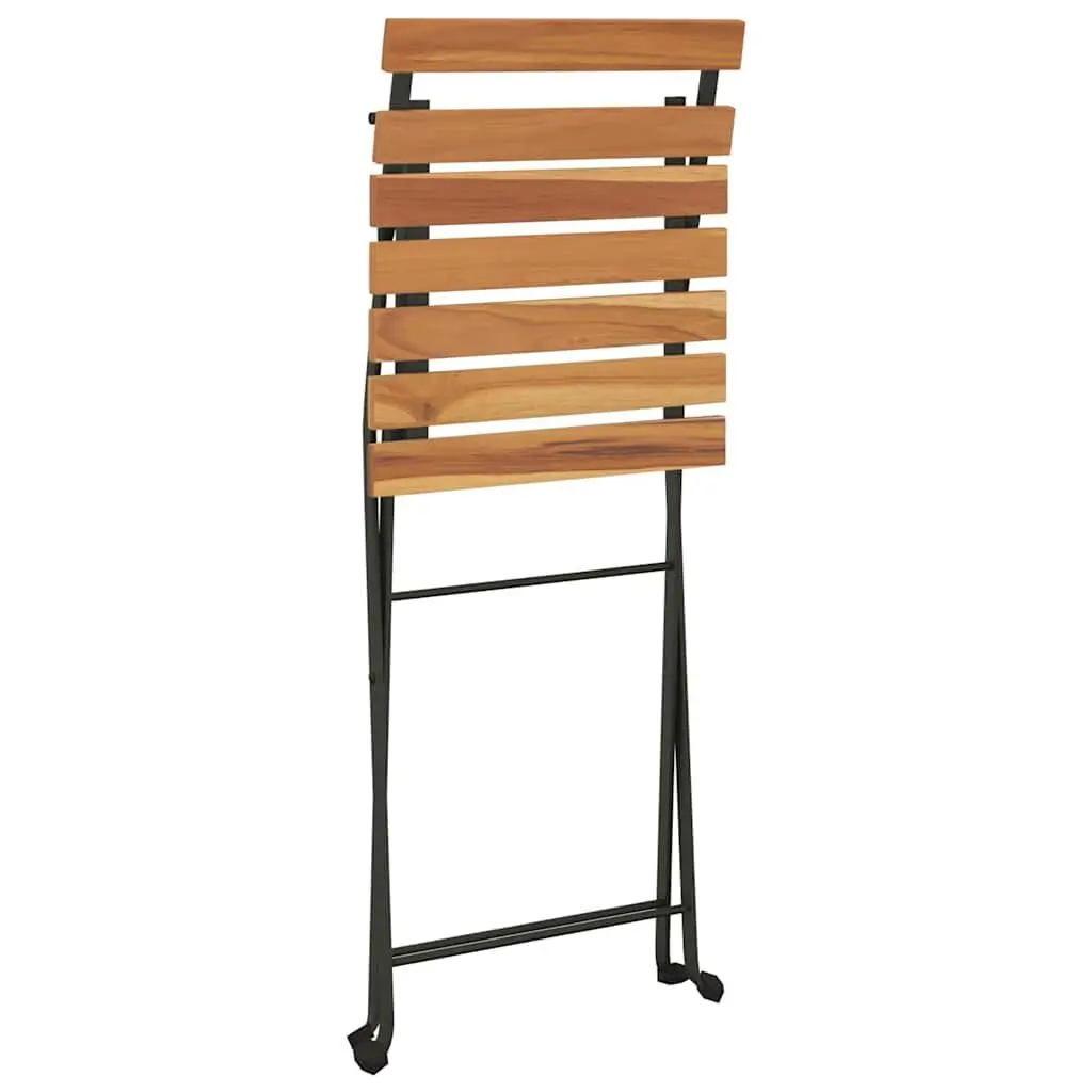 Folding Bistro Chairs Outdoor Garden Teak Wood Steel Set of 2