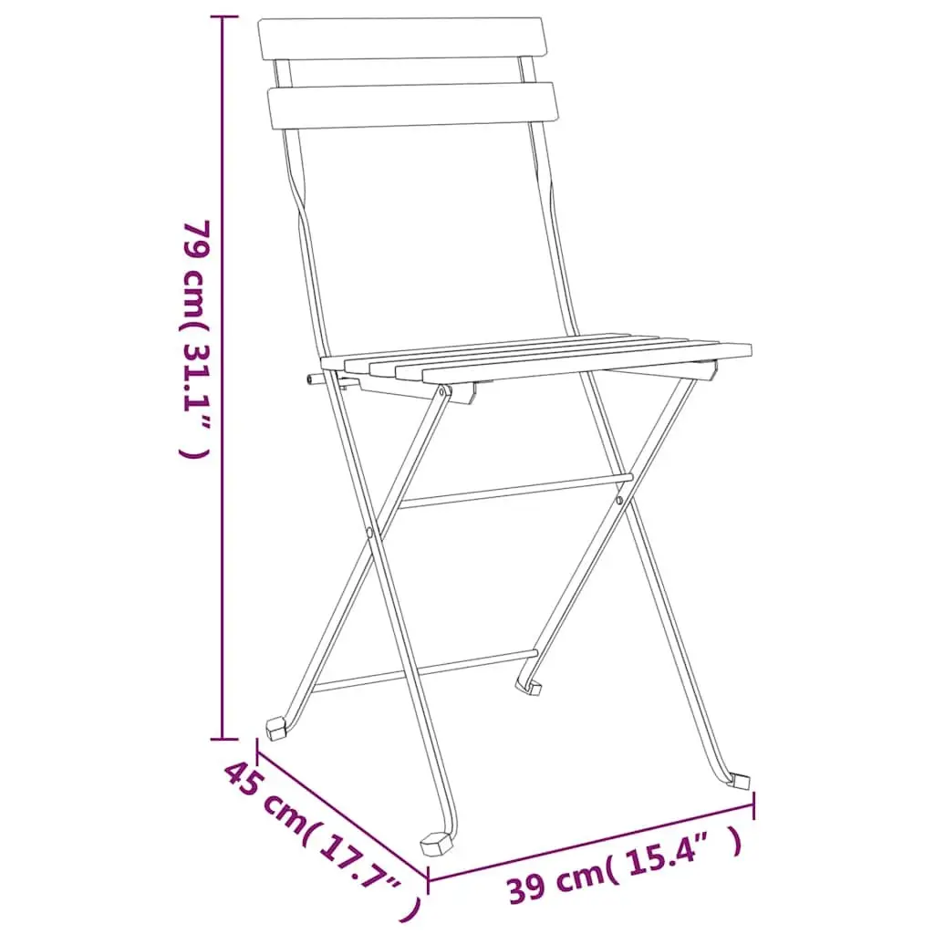 Folding Bistro Chairs Outdoor Garden Teak Wood Steel Set of 2