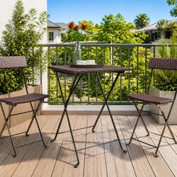Folding Bistro Table Brown Outdoor Garden Patio Furniture Poly Rattan Steel