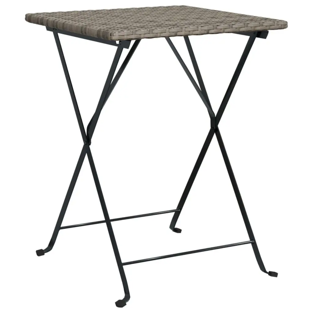 Folding Bistro Table Grey Outdoor Garden Patio Furniture Poly Rattan Steel Frame