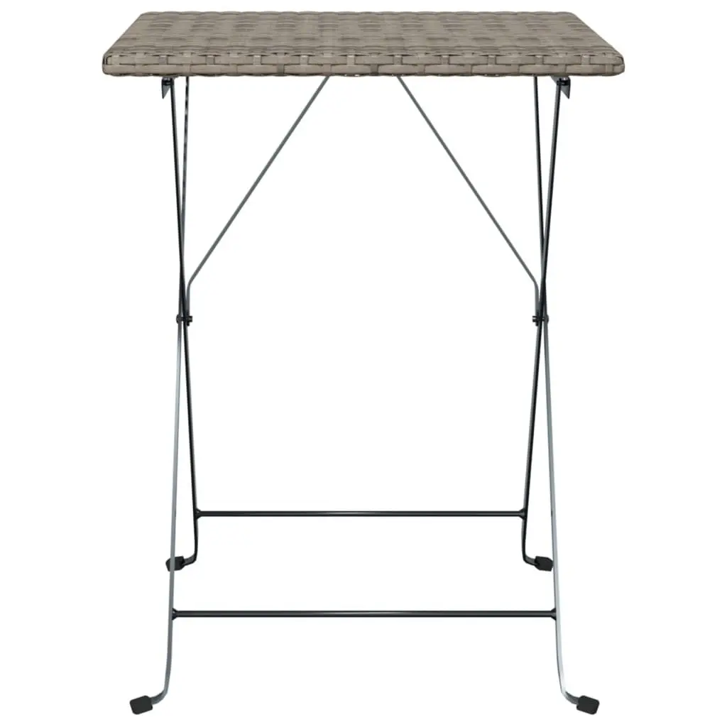 Folding Bistro Table Grey Outdoor Garden Patio Furniture Poly Rattan Steel Frame
