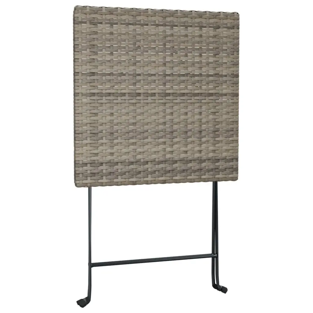 Folding Bistro Table Grey Outdoor Garden Patio Furniture Poly Rattan Steel Frame