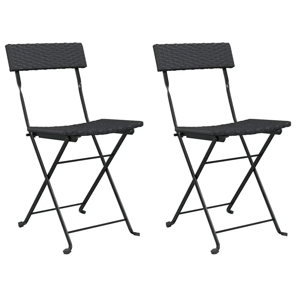 Folding Bistro Chair Outdoor Garden 2 Piece Set Poly Rattan Steel Frame