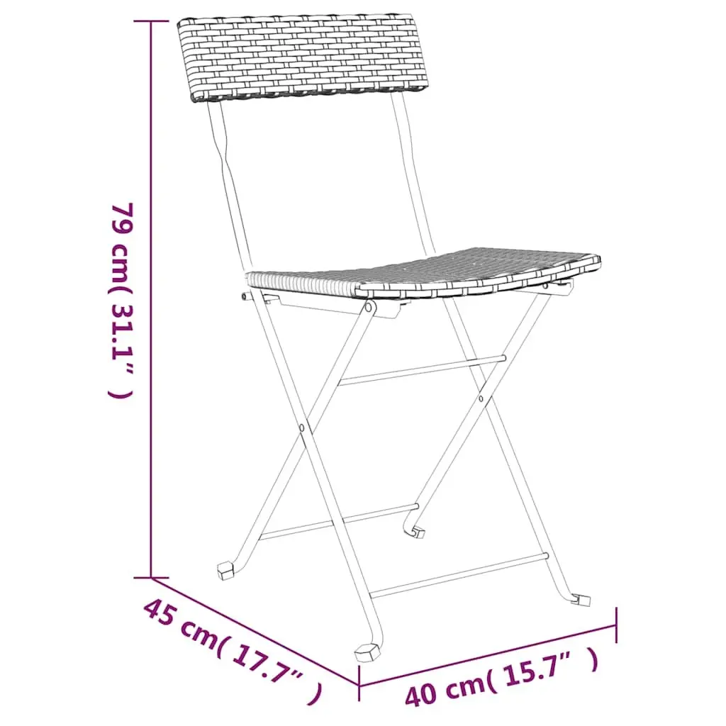 Folding Bistro Chair Outdoor Garden 2 Piece Set Poly Rattan Steel Frame