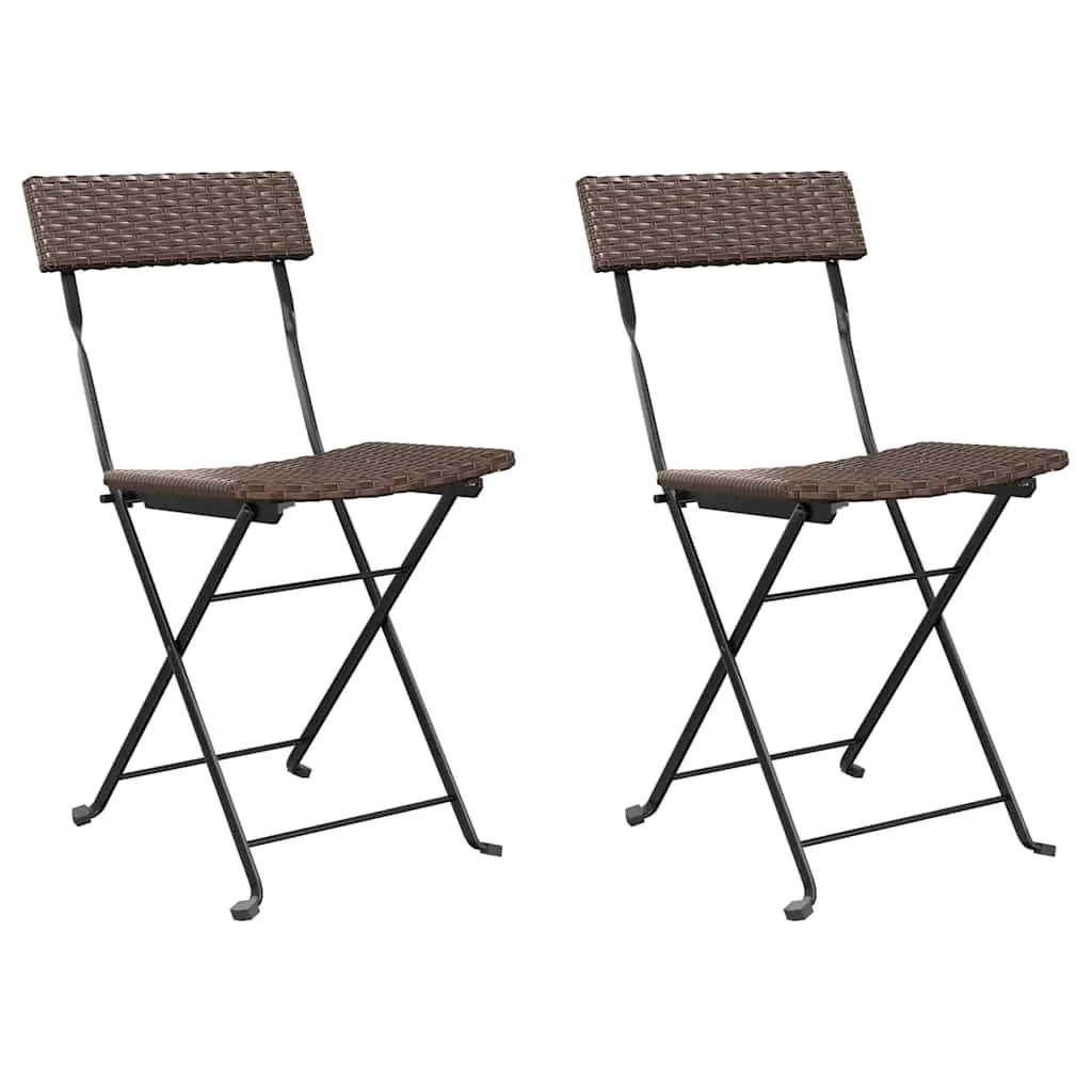 Folding Bistro Chairs Outdoor Garden 2 Piece Brown PE Rattan Steel Frame