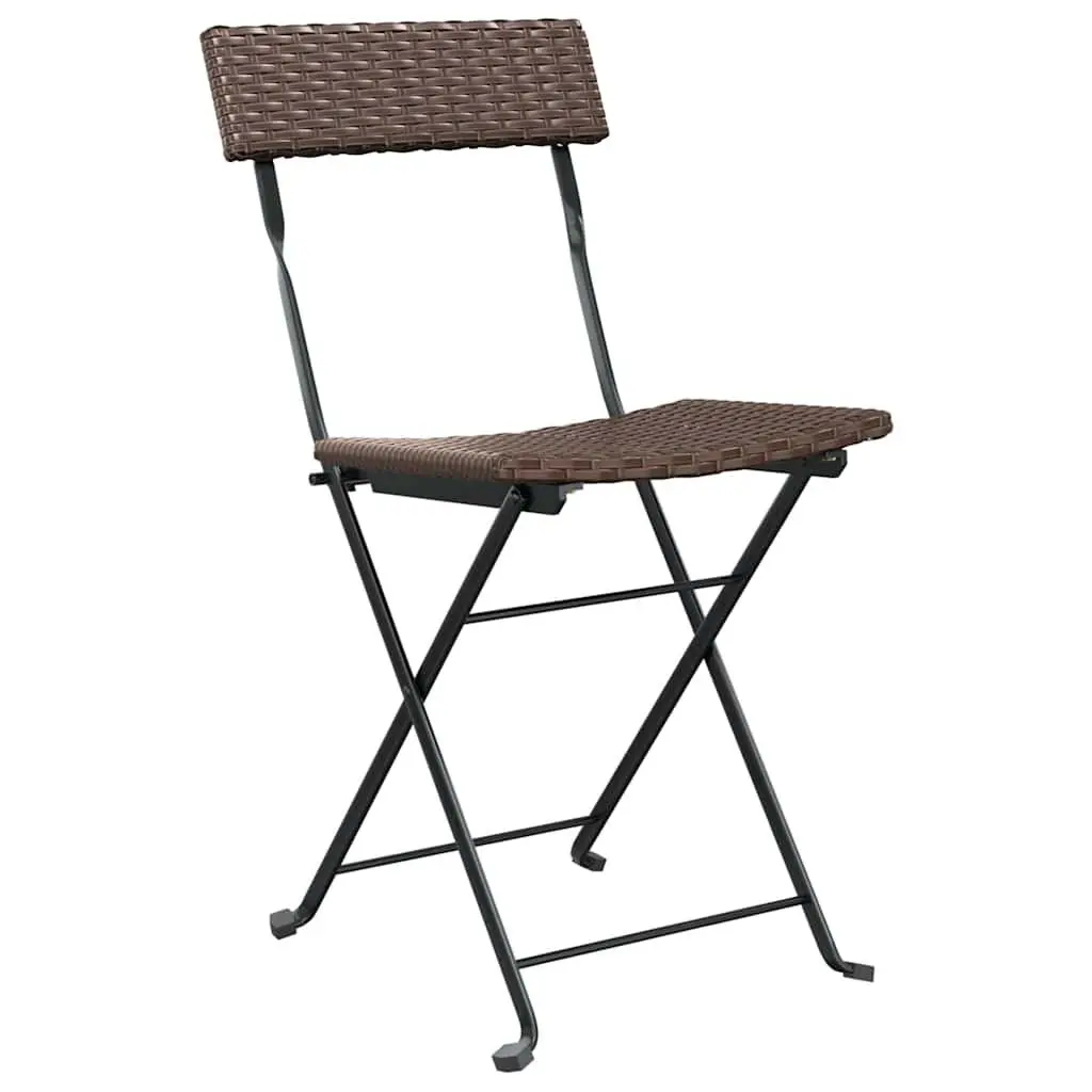 Folding Bistro Chairs Outdoor Garden 2 Piece Brown PE Rattan Steel Frame