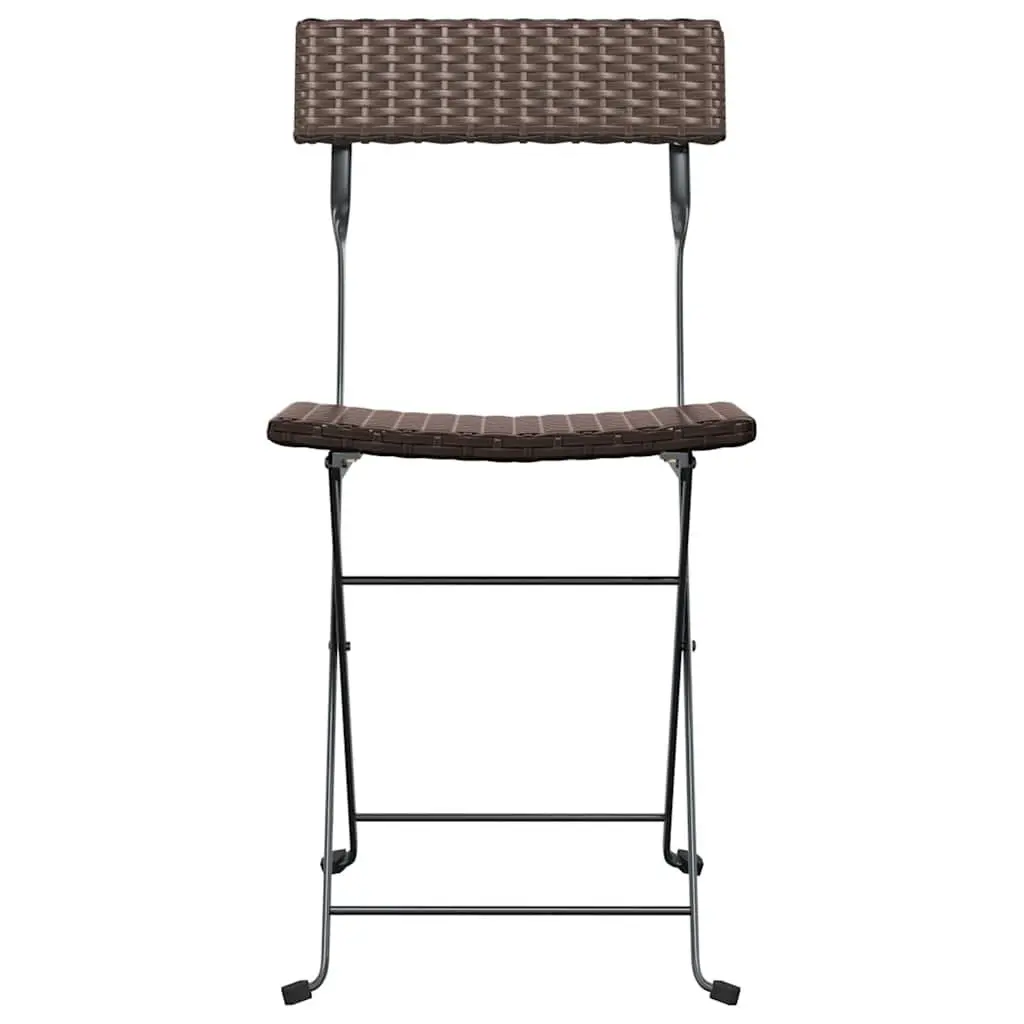 Folding Bistro Chairs Outdoor Garden 2 Piece Brown PE Rattan Steel Frame