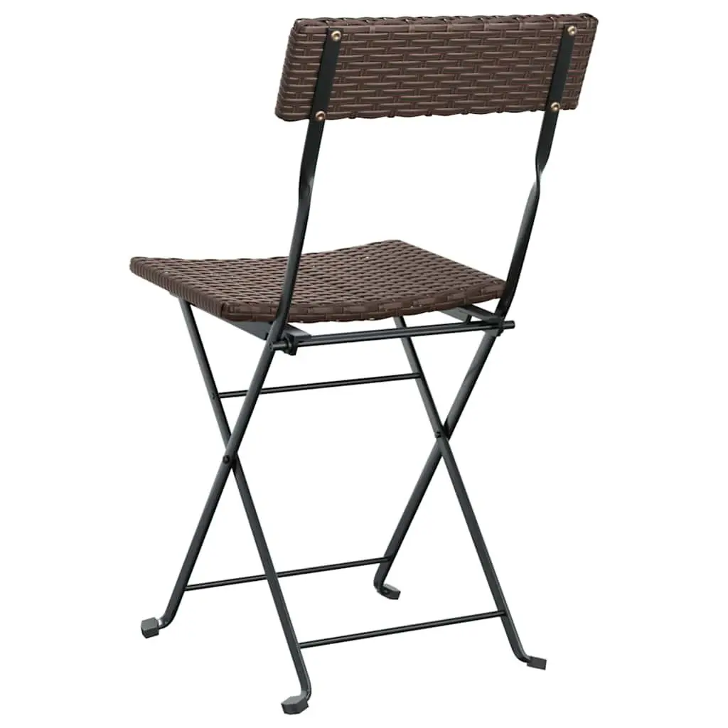 Folding Bistro Chairs Outdoor Garden 2 Piece Brown PE Rattan Steel Frame