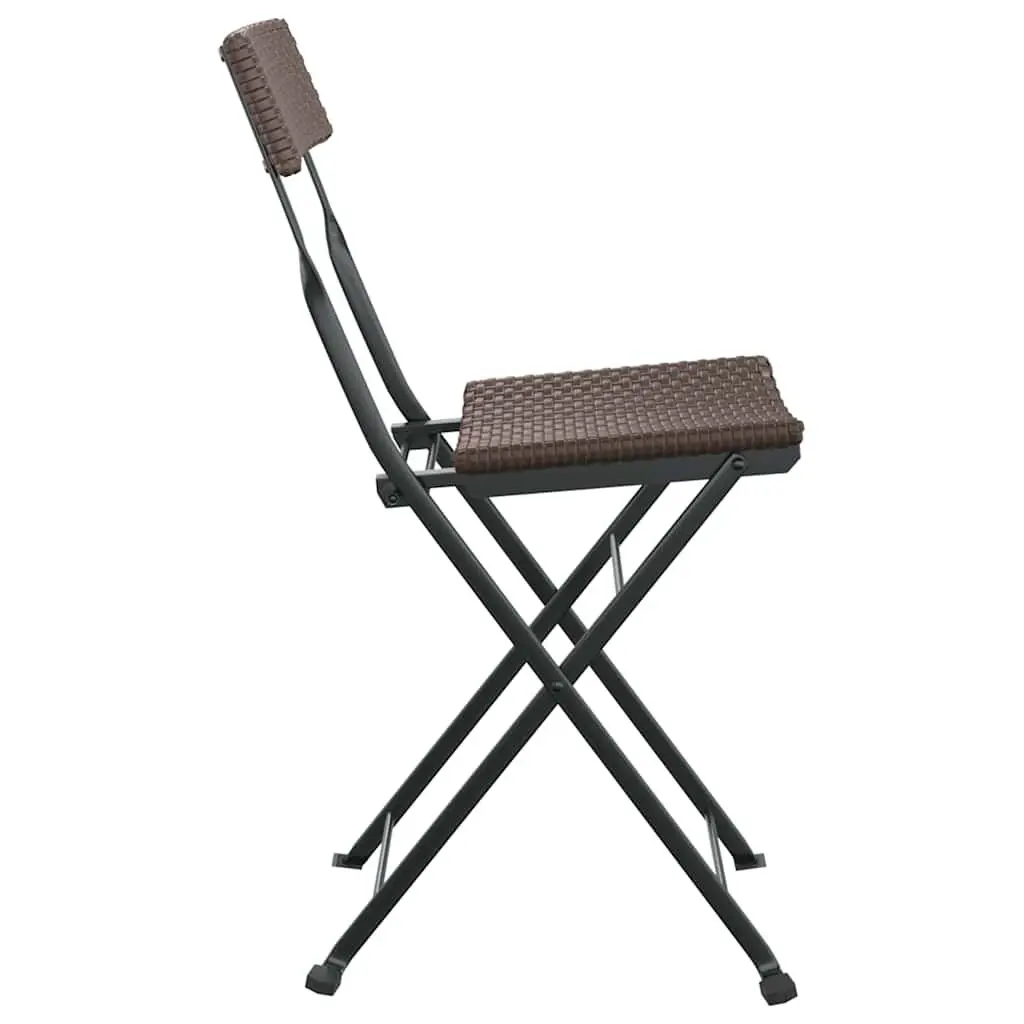 Folding Bistro Chairs Outdoor Garden 2 Piece Brown PE Rattan Steel Frame