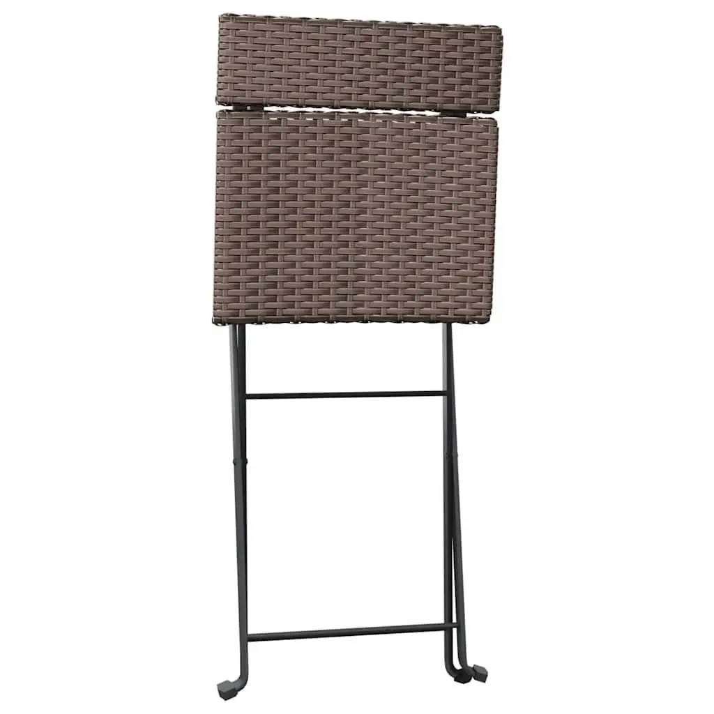 Folding Bistro Chairs Outdoor Garden 2 Piece Brown PE Rattan Steel Frame