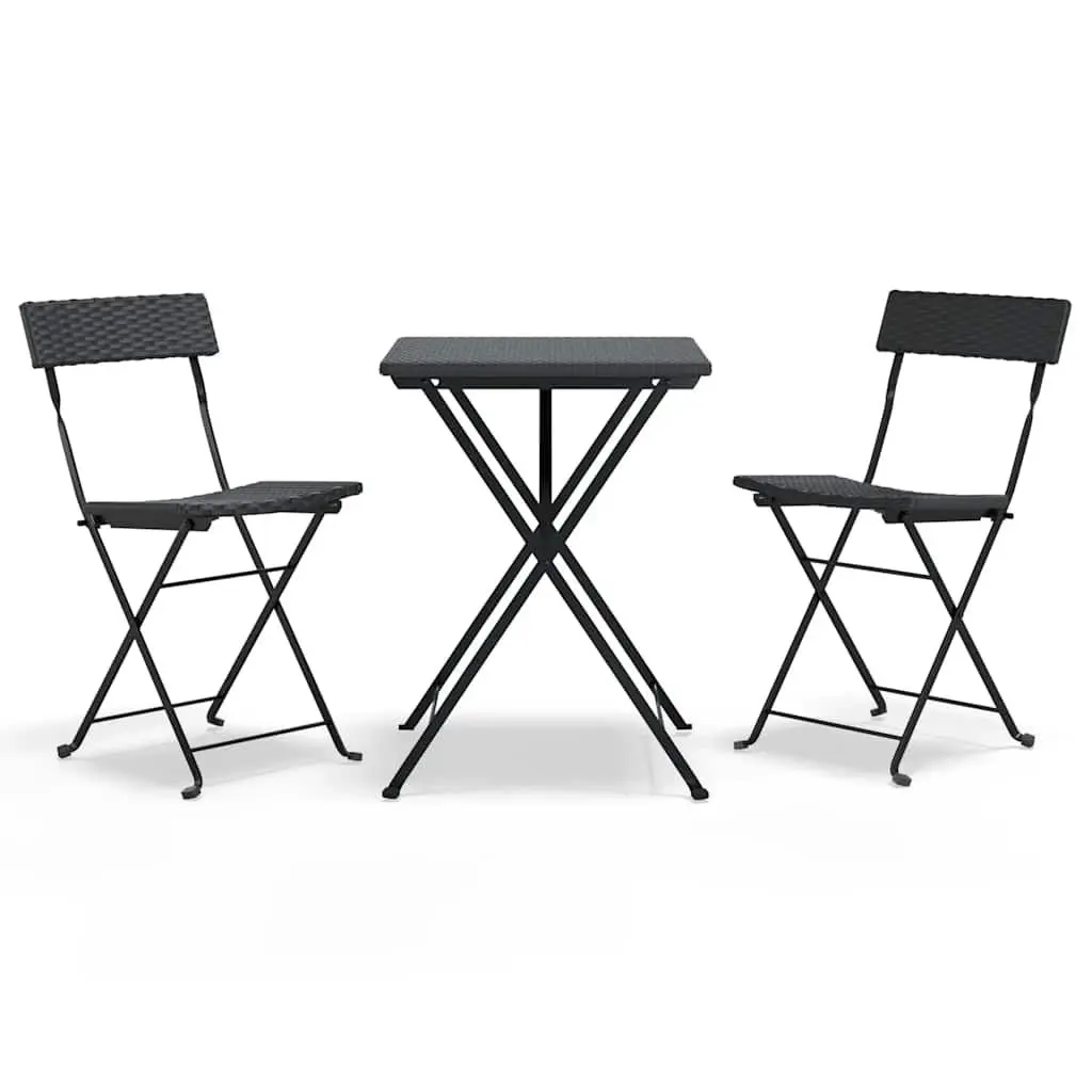 3 Piece Folding Bistro Set Black Outdoor Garden Patio Dining Furniture Rattan
