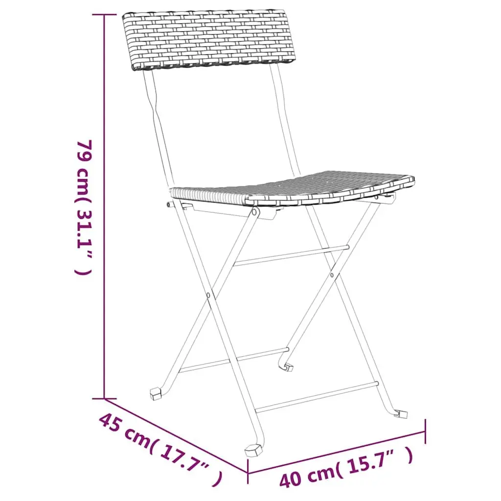 3 Piece Folding Bistro Set Black Outdoor Garden Patio Dining Furniture Rattan