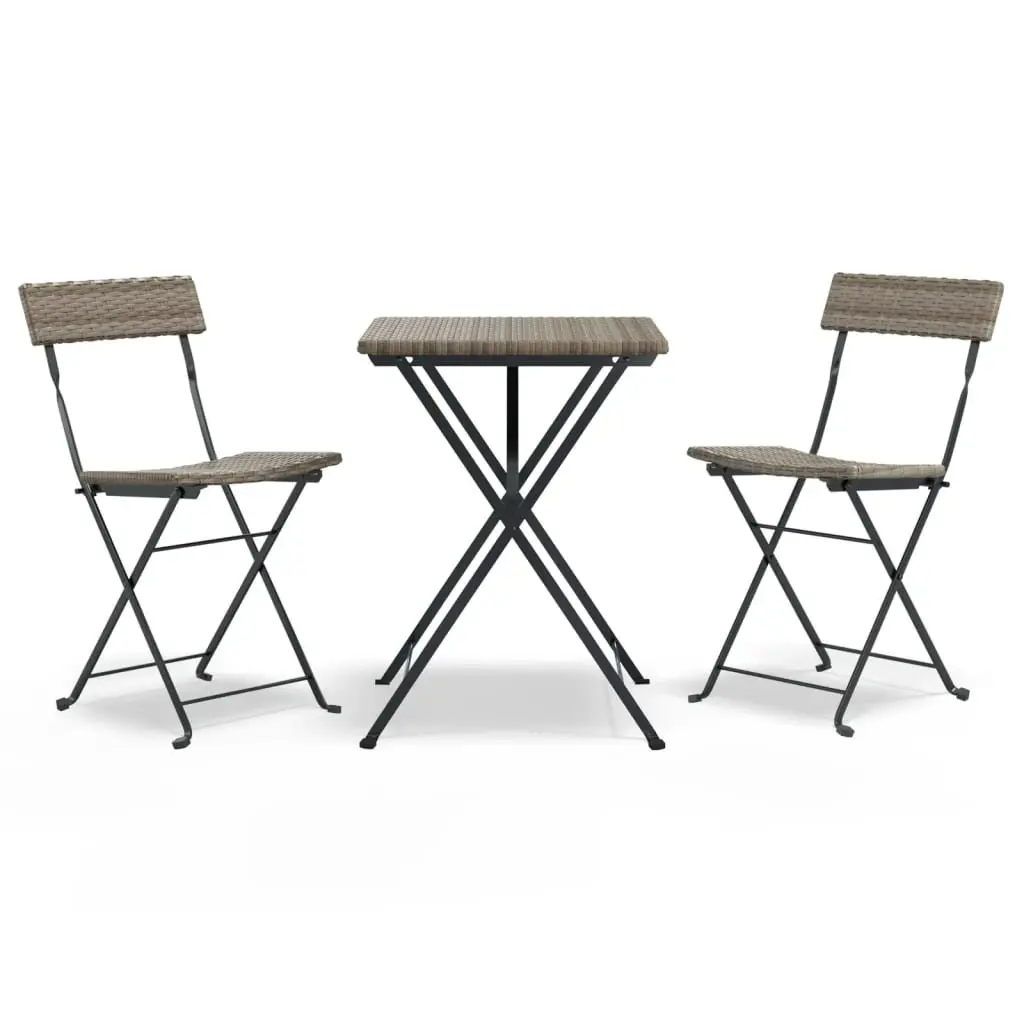 Folding Bistro Set 3 Piece Grey Poly Rattan Outdoor Garden Patio Dining Table