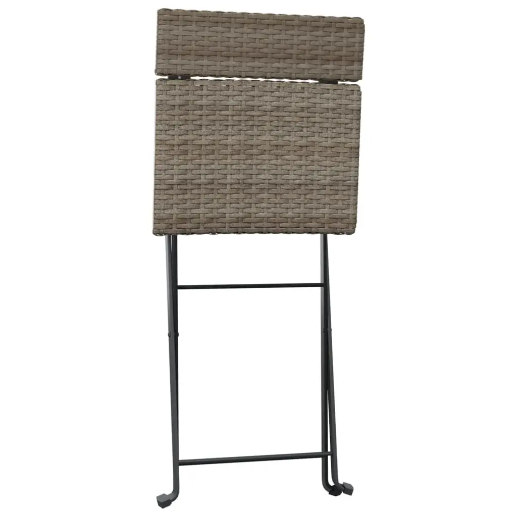 Folding Bistro Set 3 Piece Grey Poly Rattan Outdoor Garden Patio Dining Table
