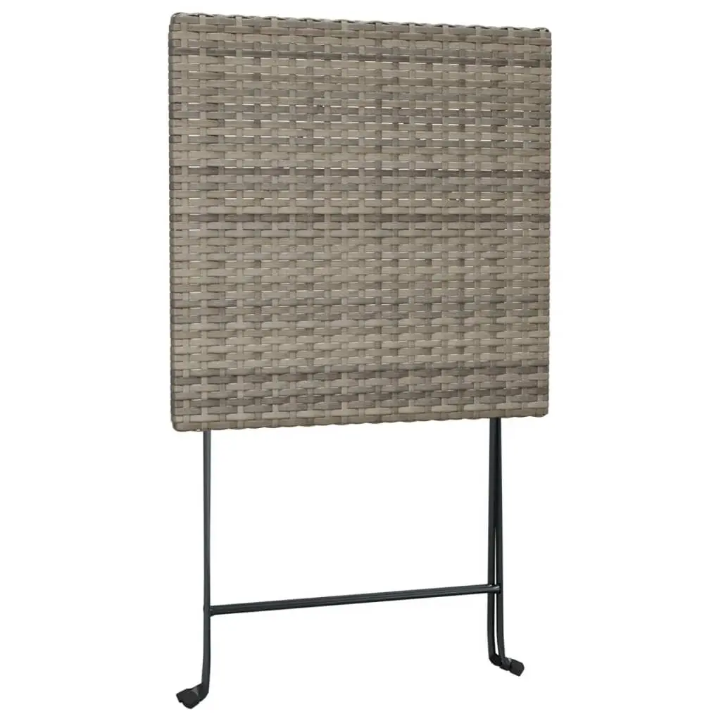 Folding Bistro Set 3 Piece Grey Poly Rattan Outdoor Garden Patio Dining Table