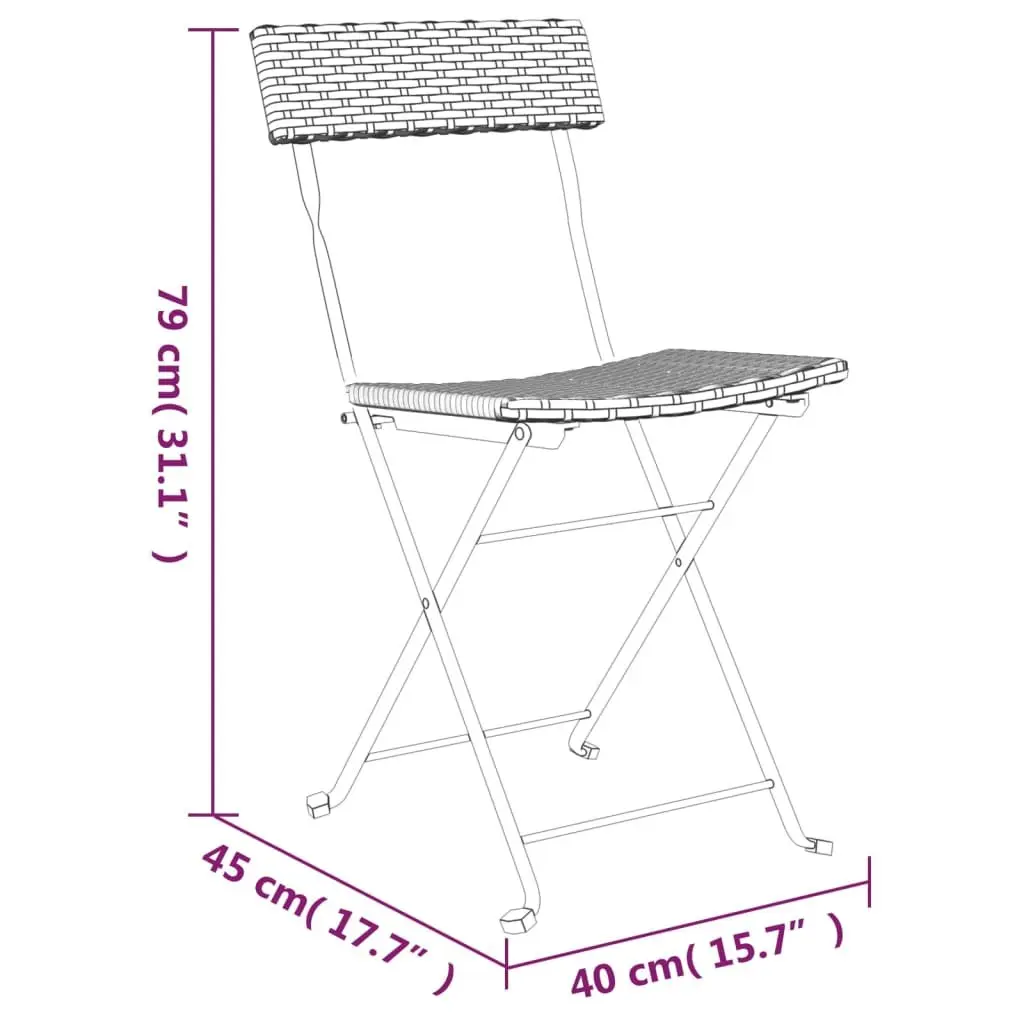 Folding Bistro Set 3 Piece Grey Poly Rattan Outdoor Garden Patio Dining Table