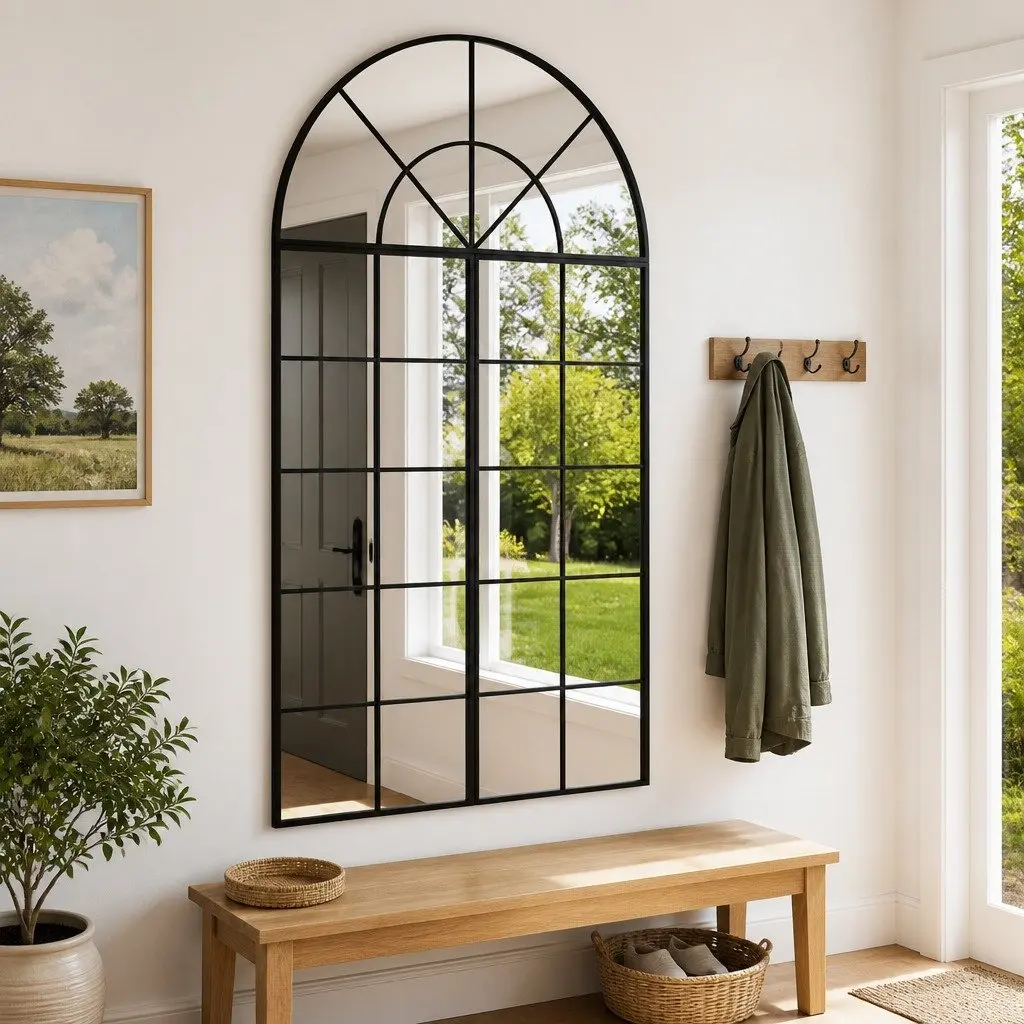 Black Iron Arch Wall Mirror 80x140 cm