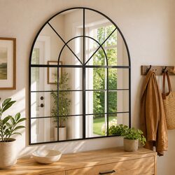 Wall Mirror with Black Iron Frame, 100x110 cm Dimensions