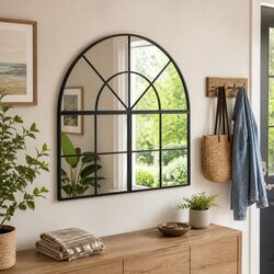 Wall Mirror Black 80x80 cm Arch Iron Frame Bathroom Bedroom Living Room Decor
