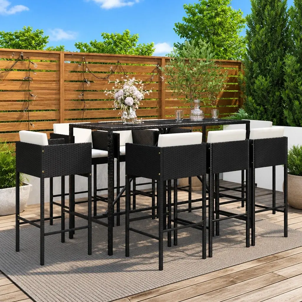9-Piece Black Garden Bar Set with Cushions