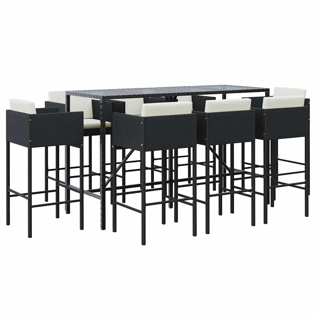 9-Piece Black Garden Bar Set with Cushions