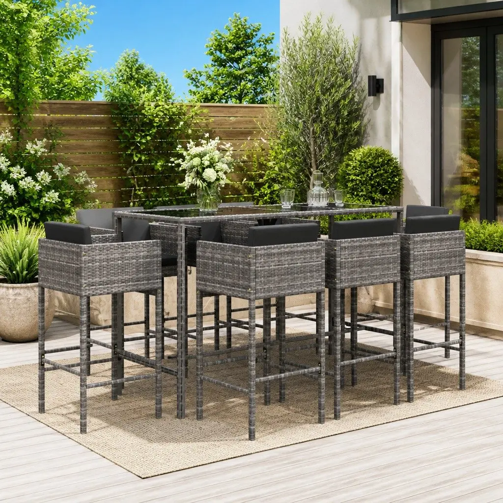 9 Piece Outdoor Bar Set with Cushions