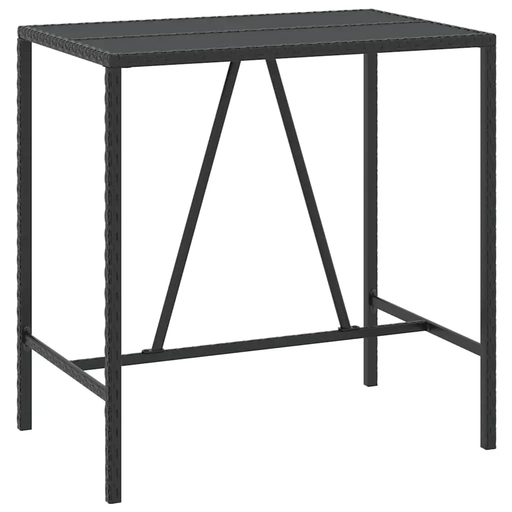 5 Piece Poly Rattan Black Outdoor Bar Set with Cushioned Stools for Patio Garden