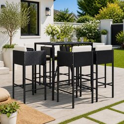 Garden Bar Set 7 Piece Outdoor Furniture Patio Stool Table Cushioned Seating