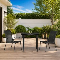 Garden Dining Set: 3 Pieces, Black Steel Frame, Textilene Chairs
