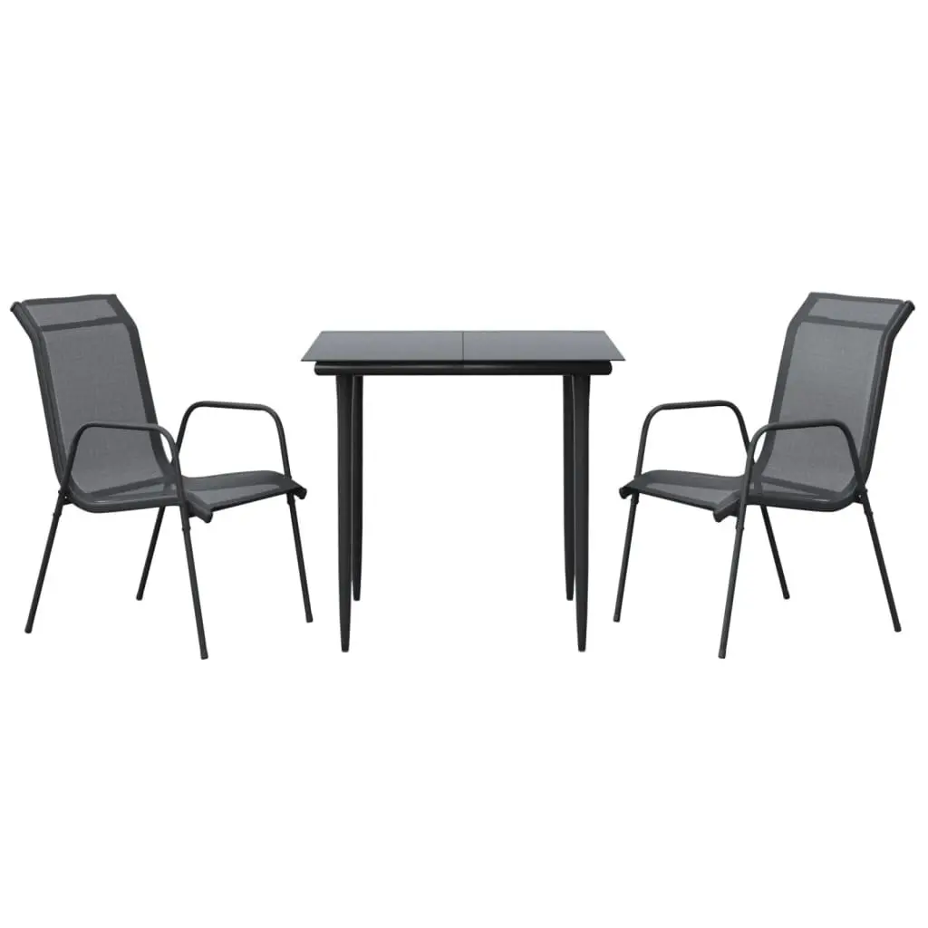 Garden Dining Set Outdoor Use 3 Piece Black Steel Textilene Armchairs