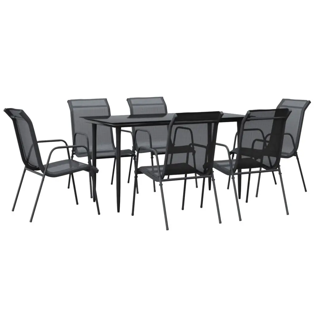 7-Piece Garden Dining Set with Steel Frame & Glass Table