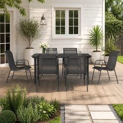 Garden Dining Set: 7 Pieces, Black Steel, Ergonomic Design