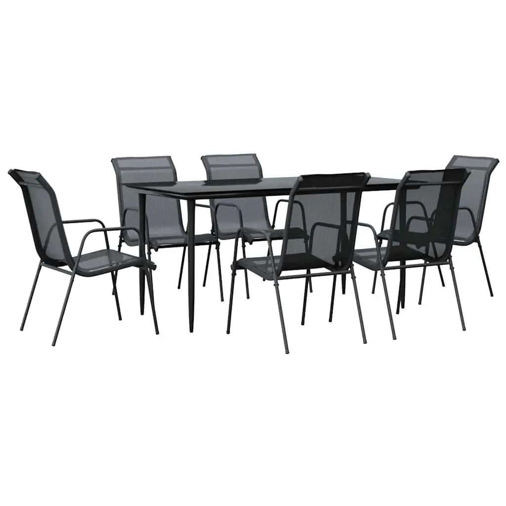Outdoor Dining Set 7 Piece Patio Furniture Black Steel Table and Chairs for Garden