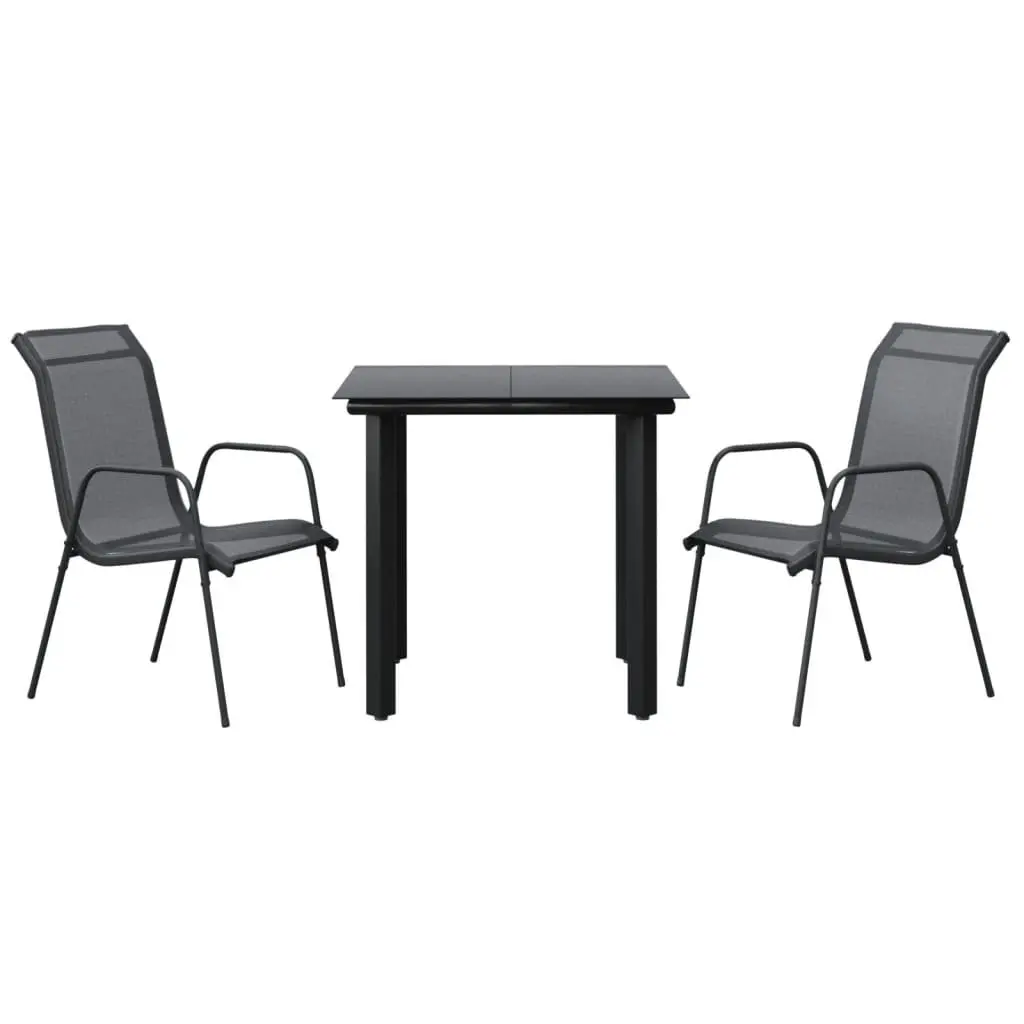 Garden Dining Set Outdoor Use 3 Piece Black Steel Textilene Armchairs