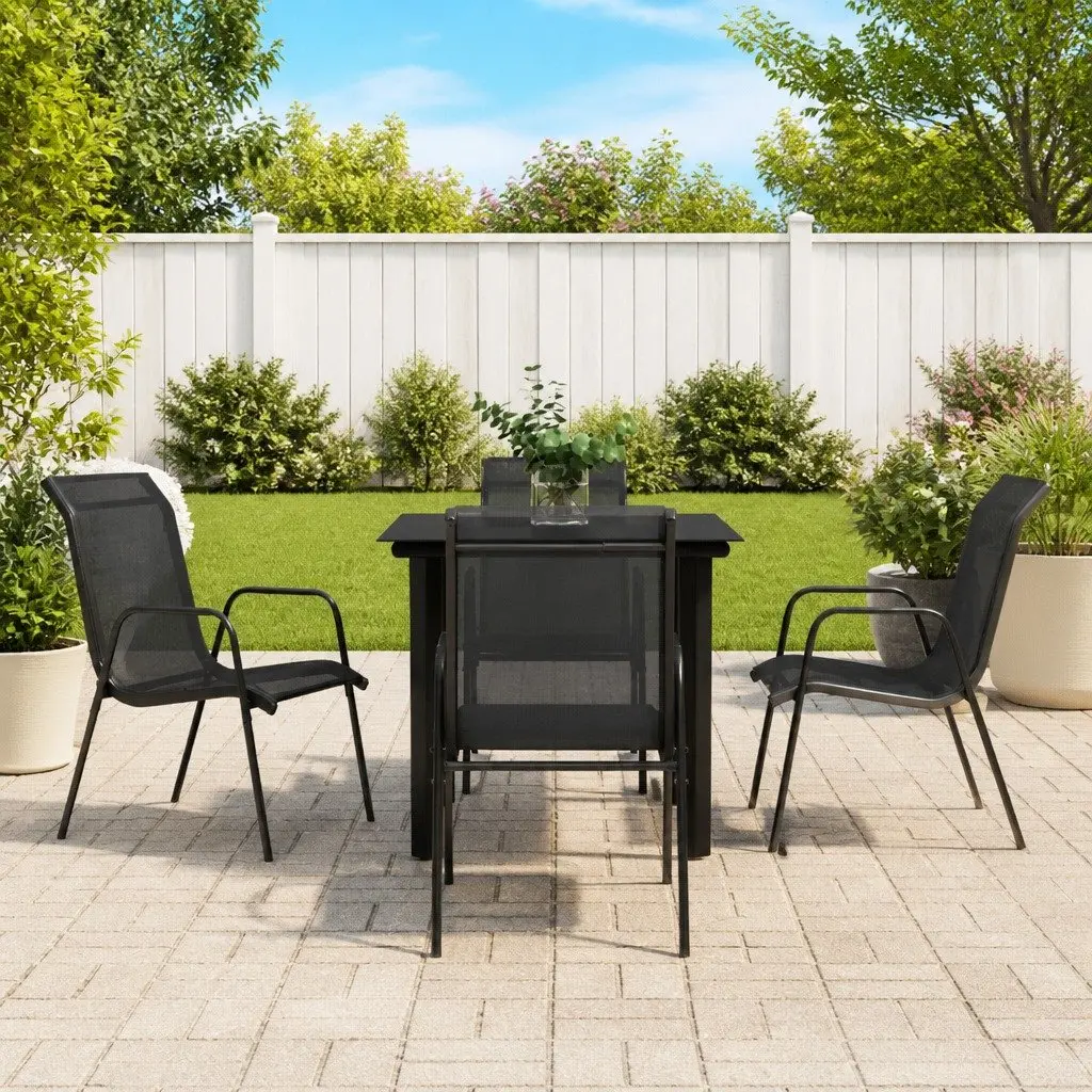 Outdoor Dining Set for Garden or Patio 5 Piece Black Steel Textilene Chairs Table