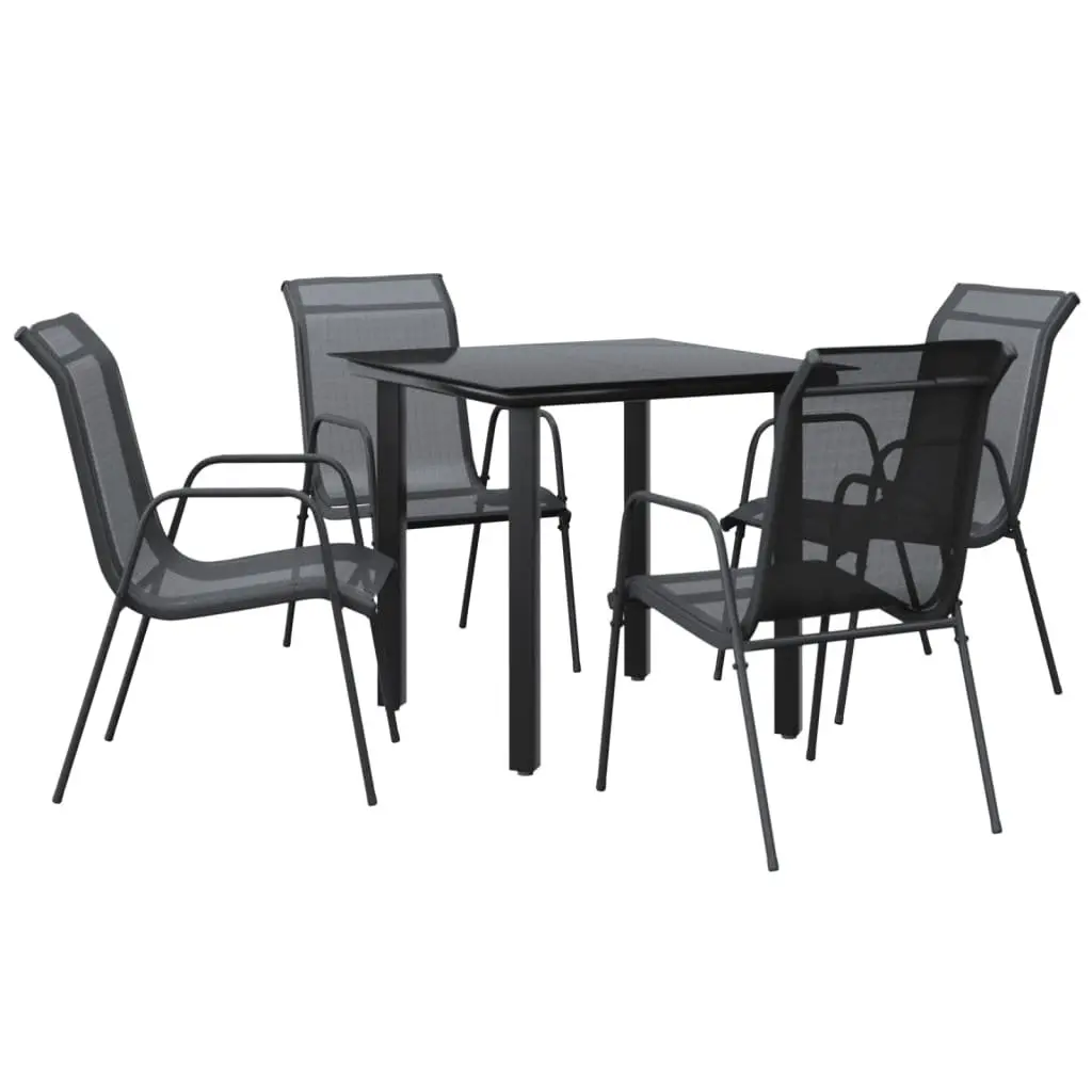Outdoor Dining Set for Garden or Patio 5 Piece Black Steel Textilene Chairs Table