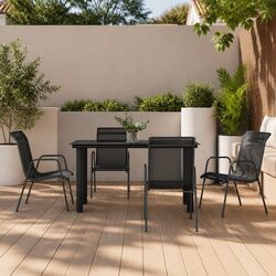 Garden Dining Set: 5 Piece Black Steel and Textilene Chairs
