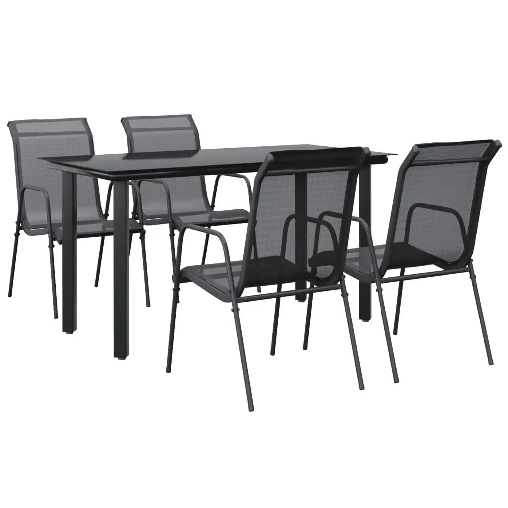 Garden Dining Set Outdoor Use 5 Piece Black Steel Textilene Chairs Table