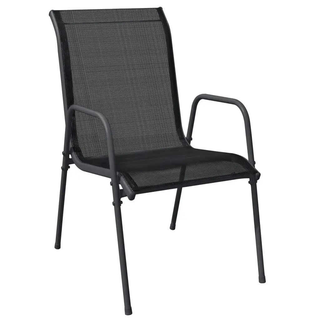 Garden Dining Set Outdoor Use 5 Piece Black Steel Textilene Chairs Table
