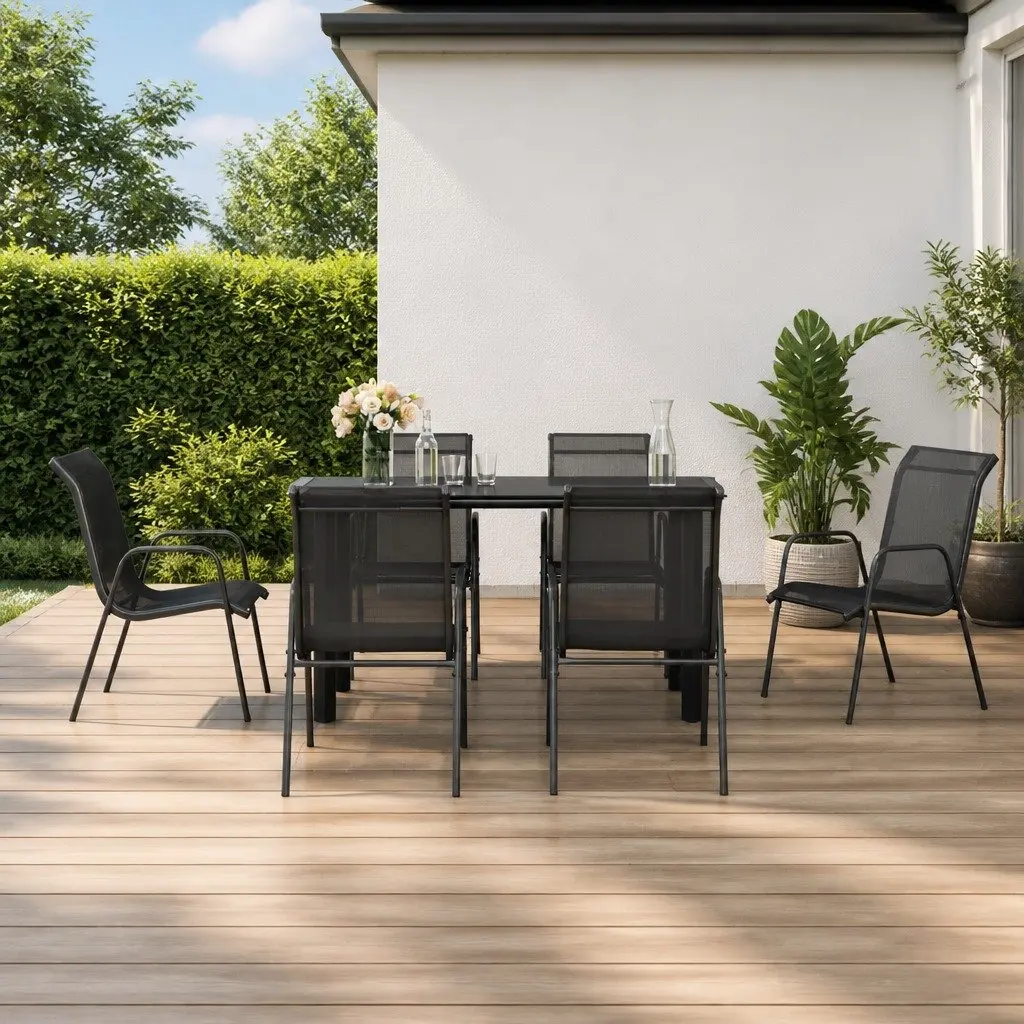 7-Piece Outdoor Dining Set in Black