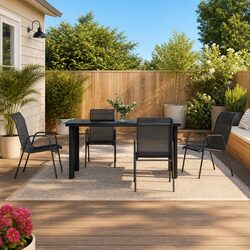 Garden Dining Set 5 Piece Black Steel Textilene Chairs Table Outdoor Patio