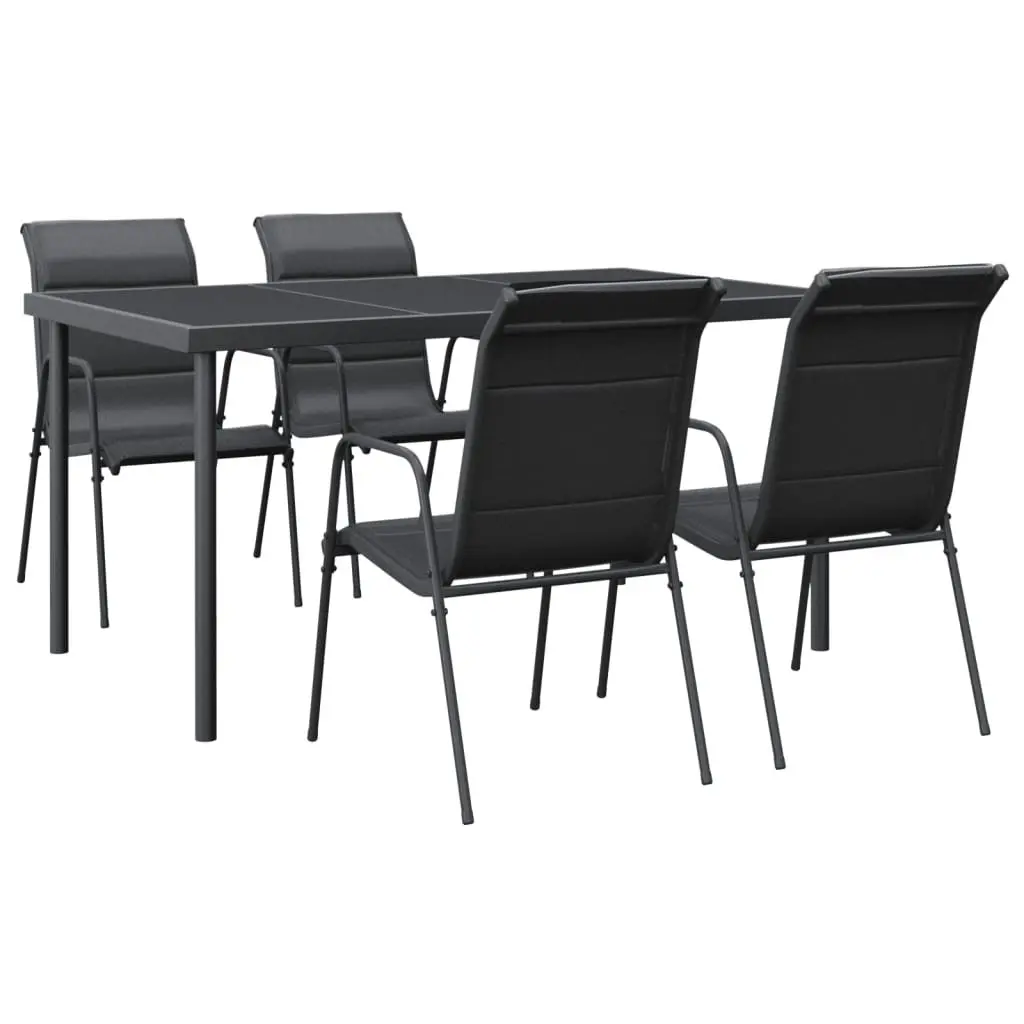 Garden Dining Set Outdoor Furniture 5 Piece Black Steel Textilene Chairs Table