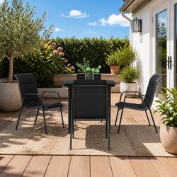 5-Piece Garden Dining Set with Black Steel and Textilene