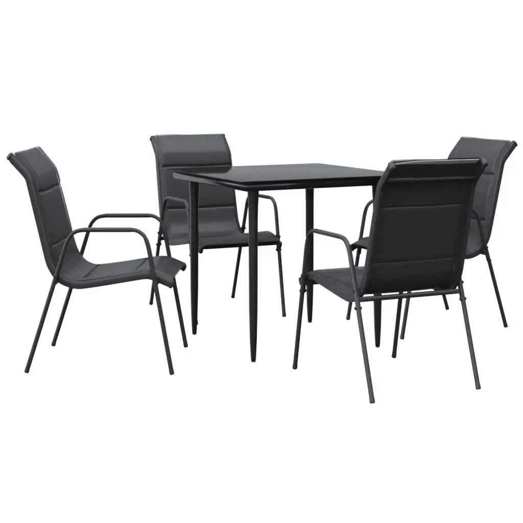 5-Piece Garden Dining Set with Black Steel and Textilene