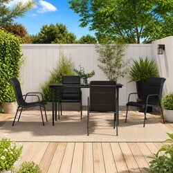 5-Piece Outdoor Dining Set - Steel Frame and Glass Table