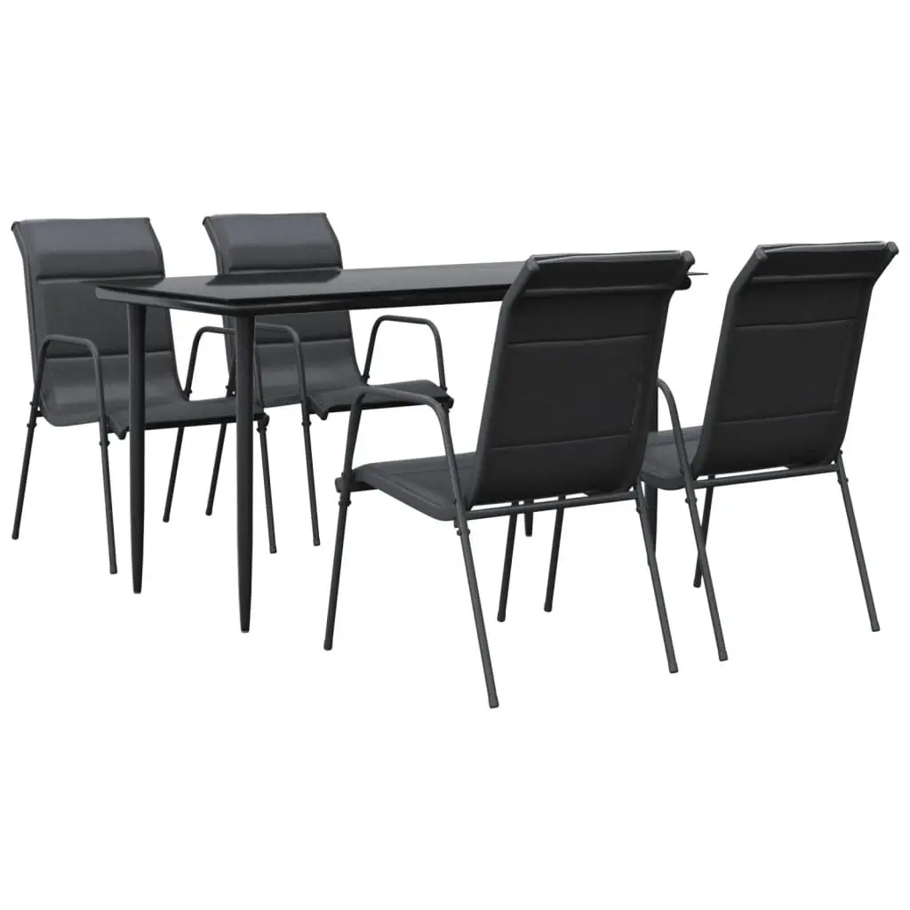 Outdoor Dining Set 5 Piece Garden Furniture Black Steel Textilene Chairs Table
