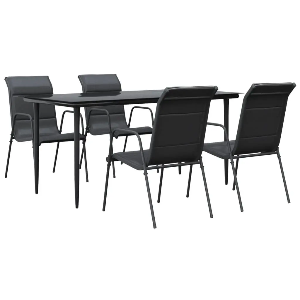 Garden Dining Set 5 Piece Outdoor Furniture Table Chairs Black Steel Textilene