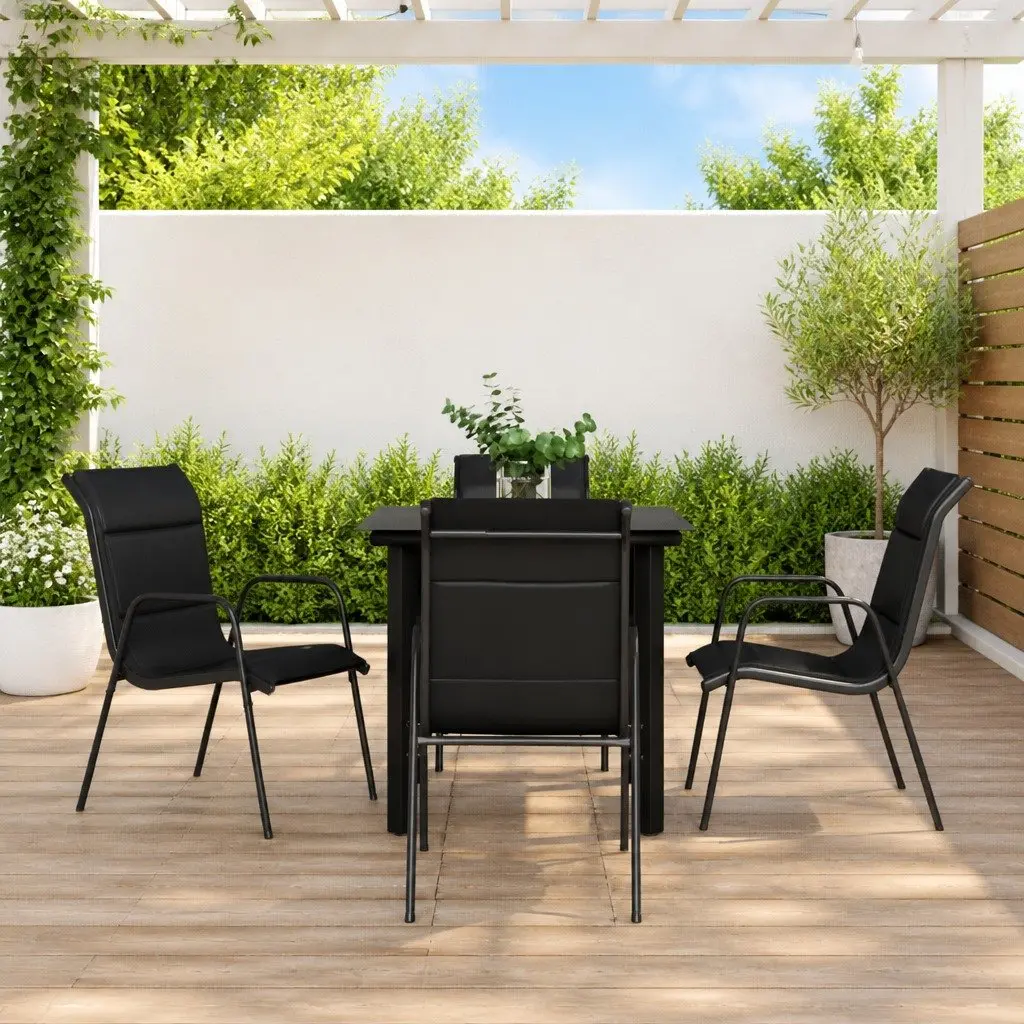 Garden Dining Set 5 Piece Outdoor Use Black Armchairs Table